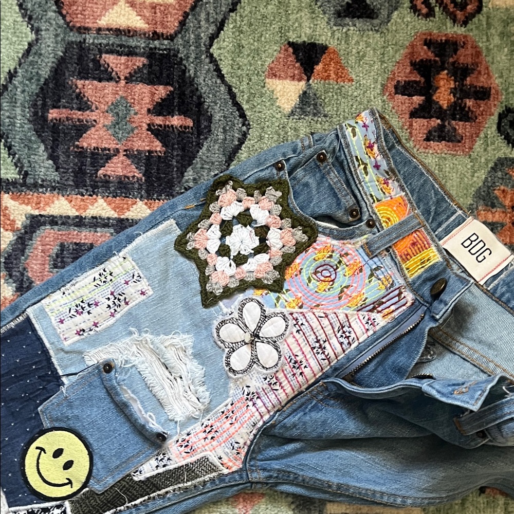 BDG Patchwork Flare Jeans - Multicolor and Blue - image 6
